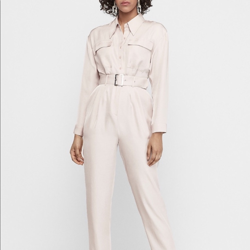 Express Belted Utility Jumpsuit in Truffle Pink XS